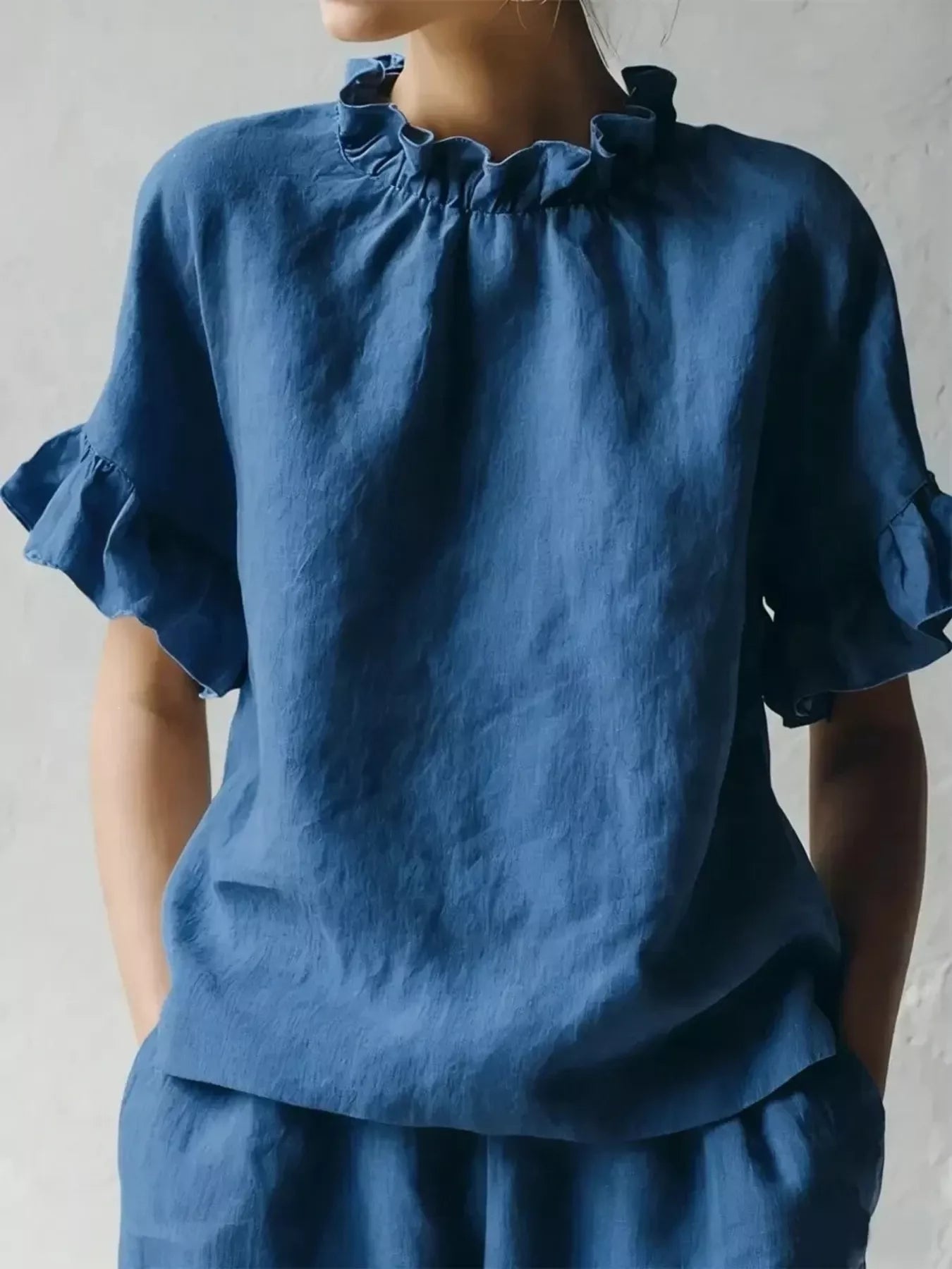 Full Size Ruffled Neck Half Sleeve Blouse Plus Size