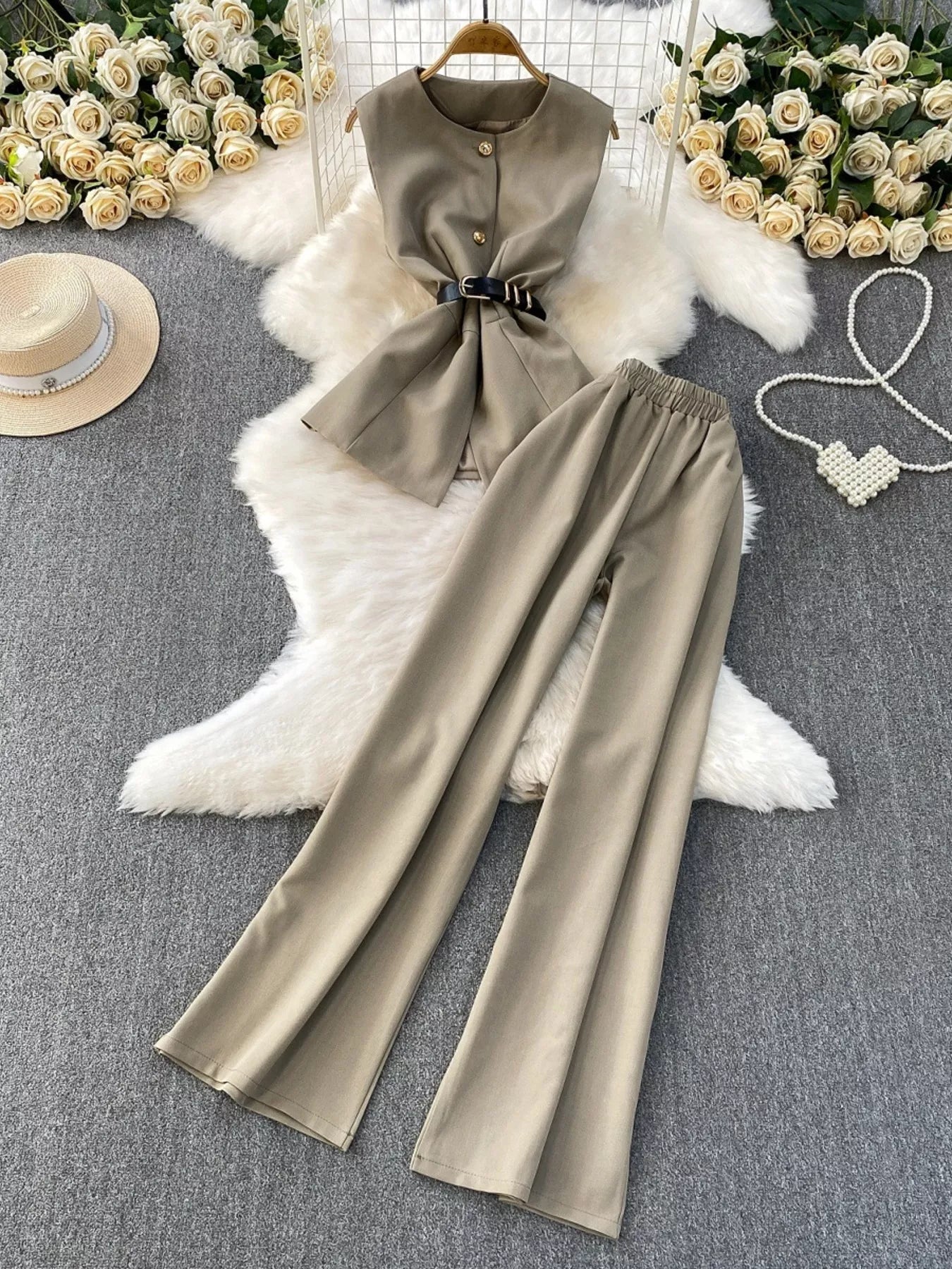 Sleeveless Top and Wide-Leg Pants Set