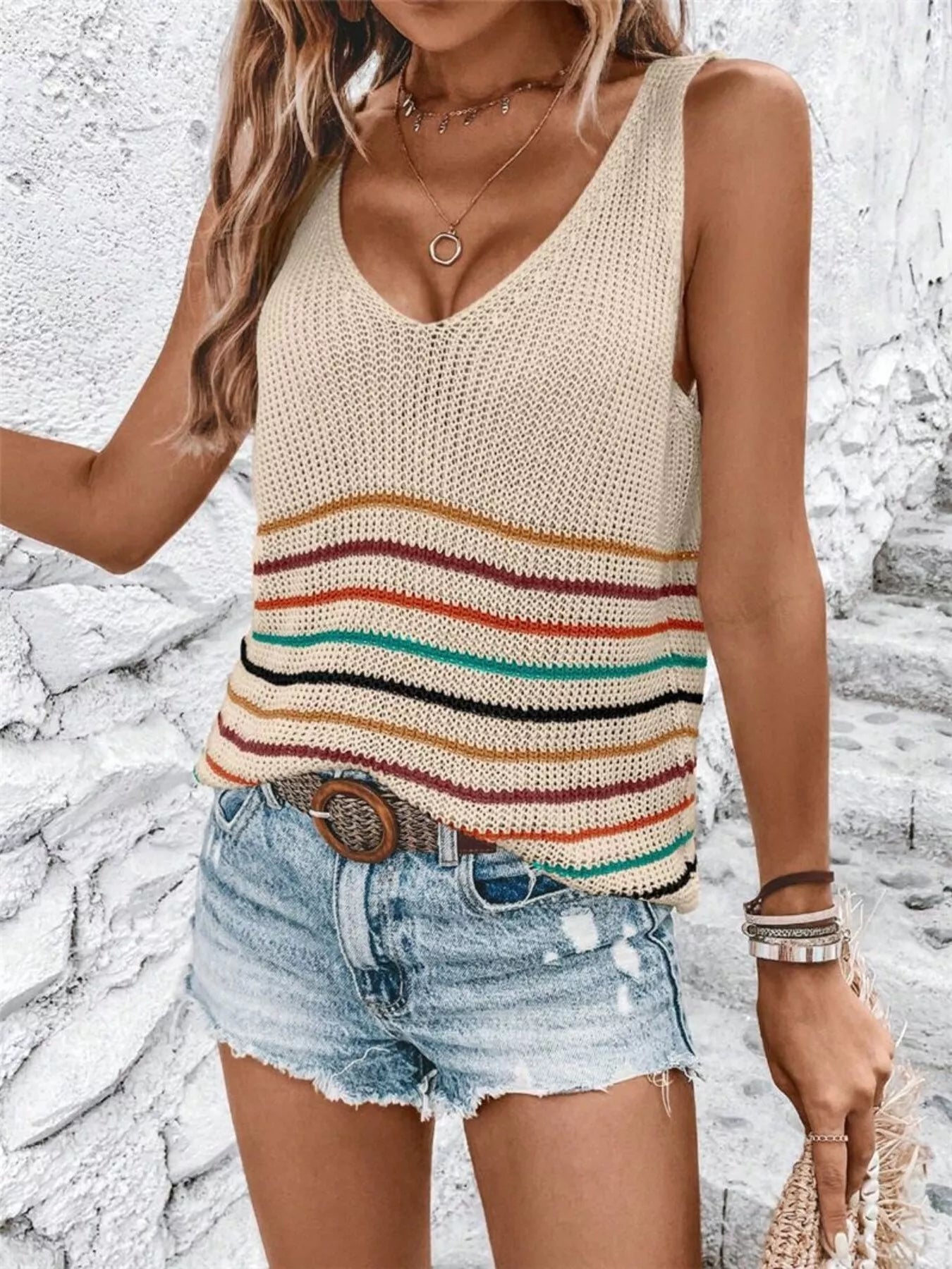 Striped V-Neck Sweater Vest