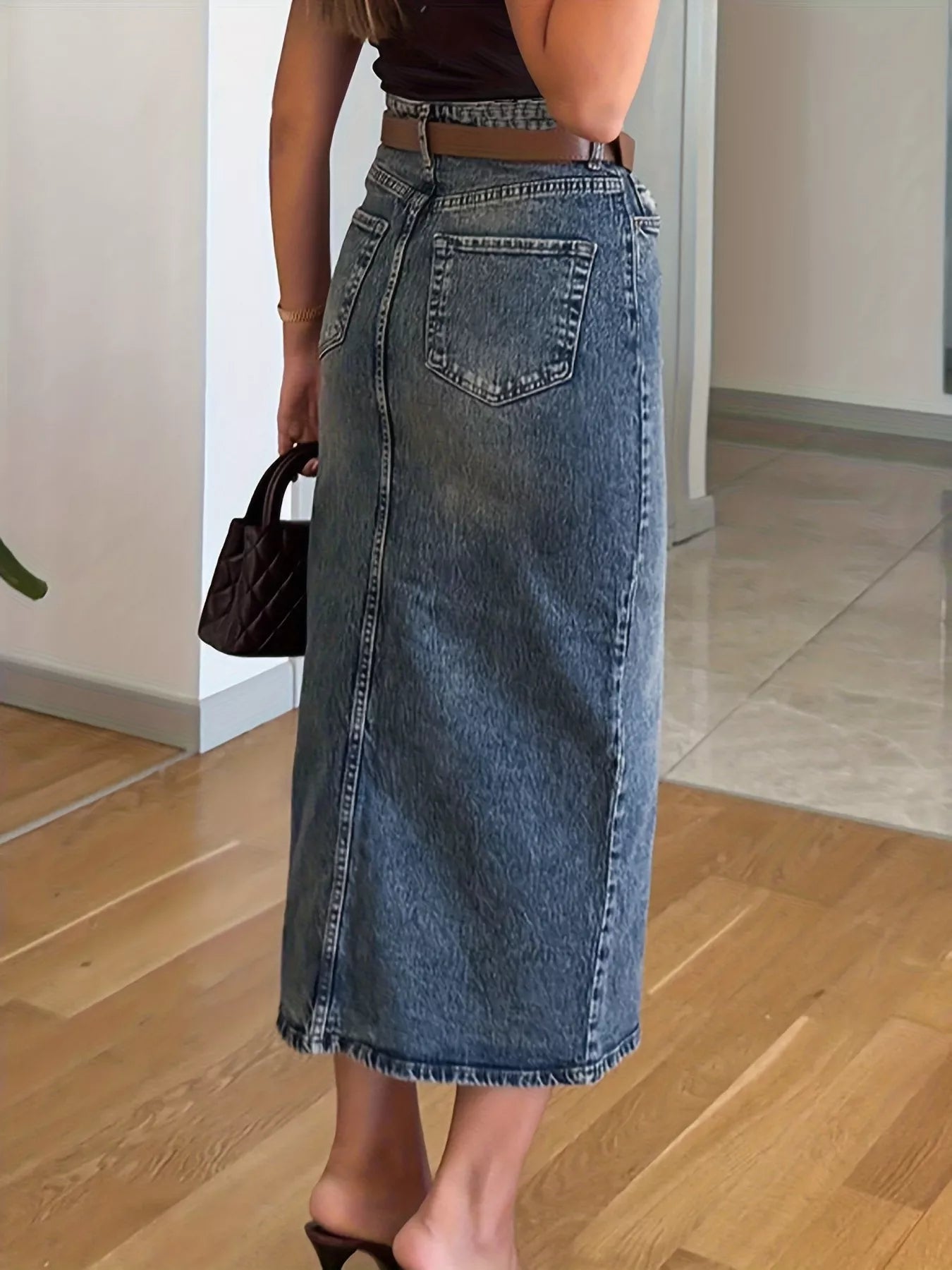Slit Front Denim Skirt