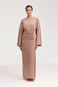 Cedra Satin Wrap Maxi Dress - Caffe Clothing Veiled 
