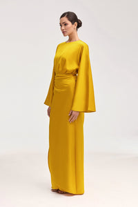 Cedra Satin Wrap Maxi Dress - Honey Clothing Veiled 