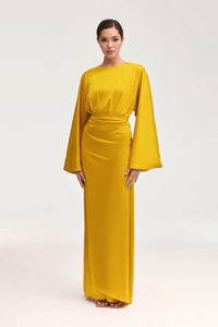 Cedra Satin Wrap Maxi Dress - Honey Clothing Veiled 