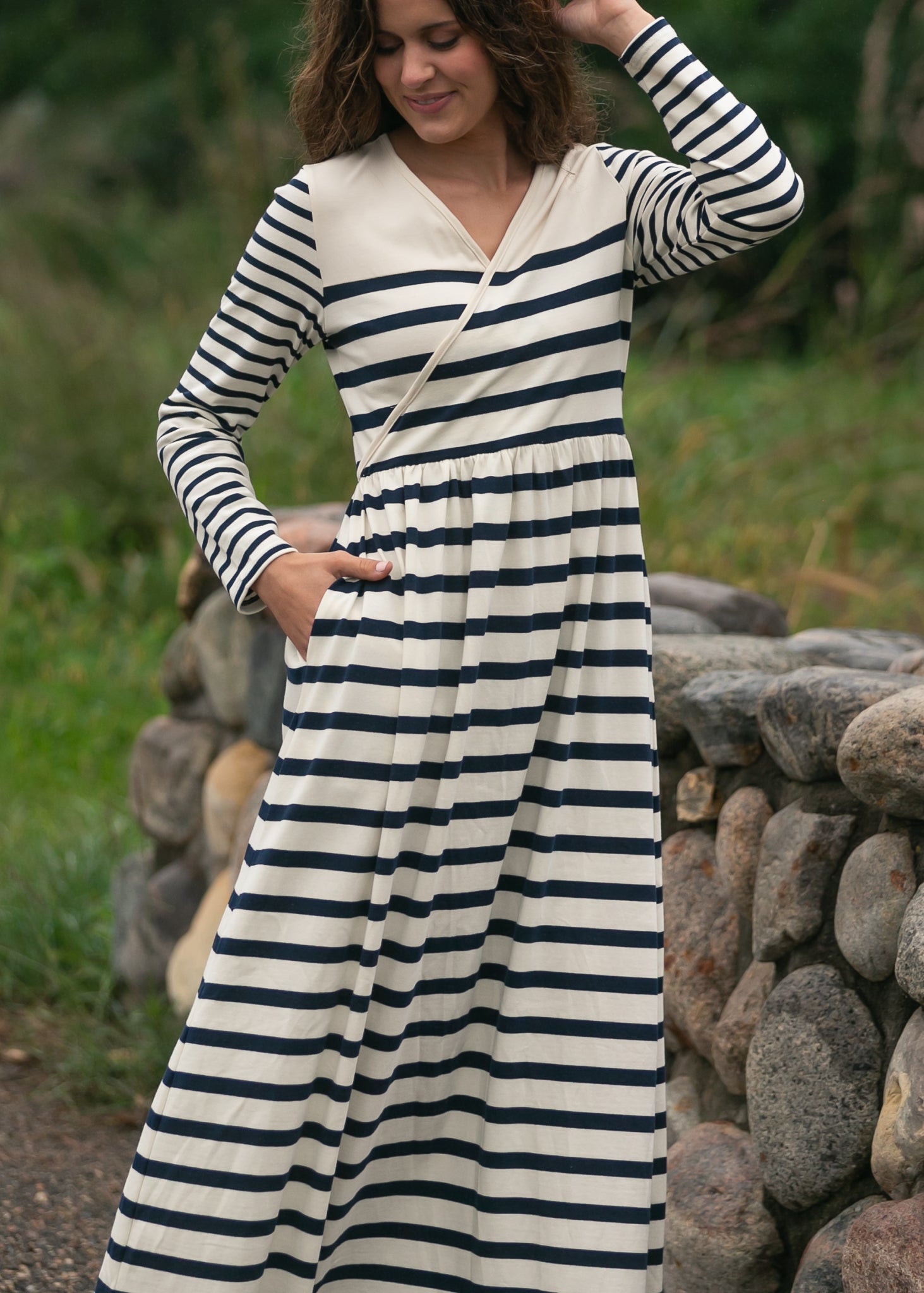 Inherit Co. Celeste Striped Knit Maxi Dress — in-use photo
