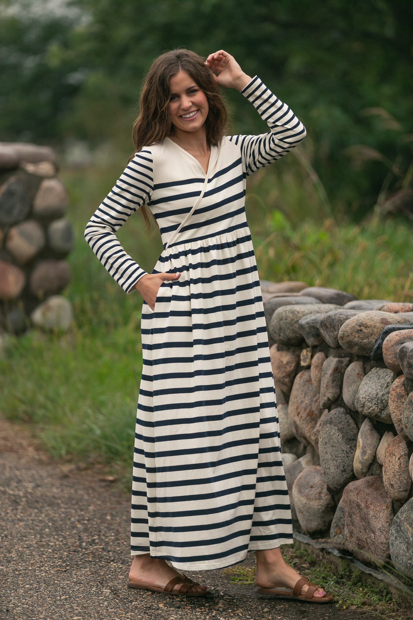 Inherit Co. Celeste Striped Knit Maxi Dress — product on model