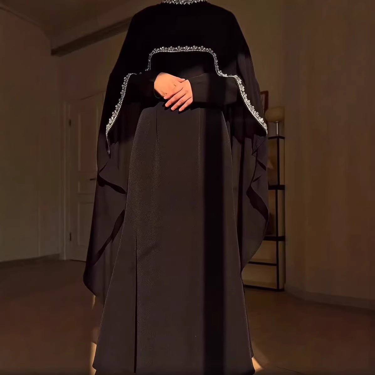 Mariam's Collection Celestial Rhinestone Cape Abaya | Luxury 2-Piece Set (MA251) — detail shot 8