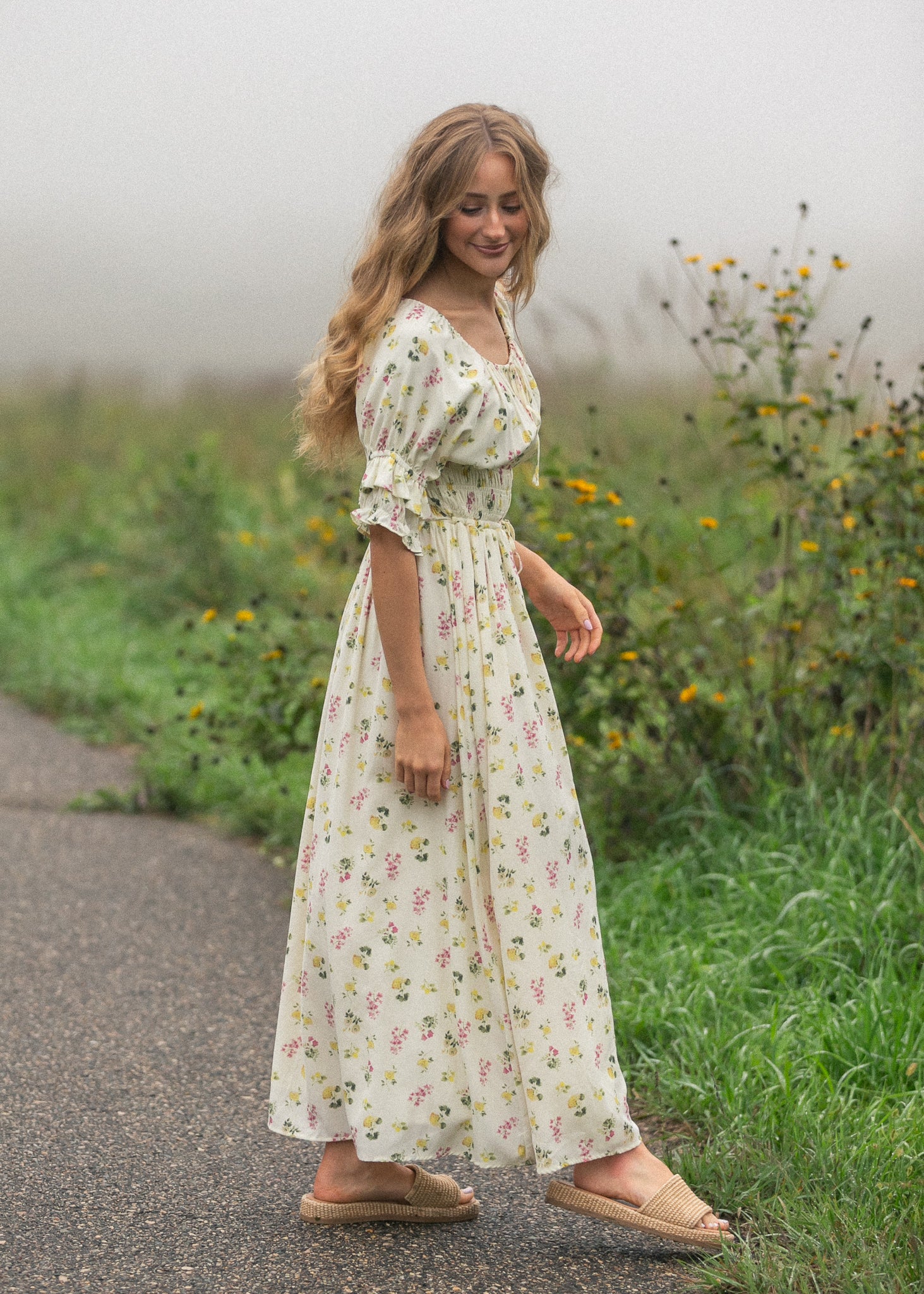 Inherit Co. Celine Puff Sleeve Floral Maxi Dress — side view