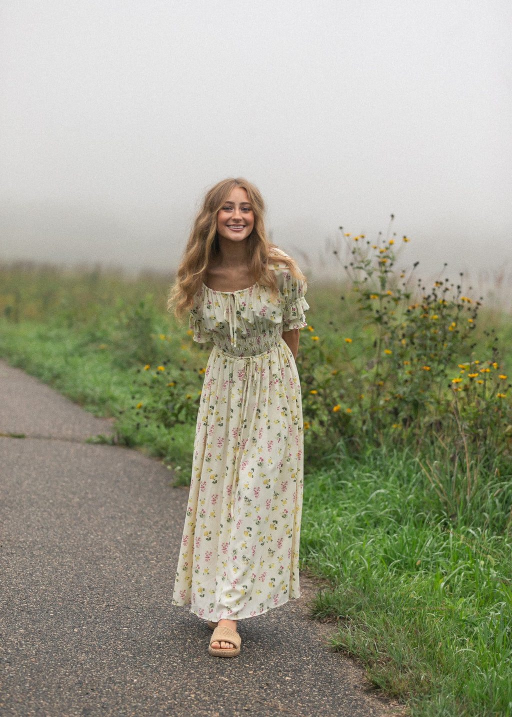 Inherit Co. Celine Puff Sleeve Floral Maxi Dress — main product shot