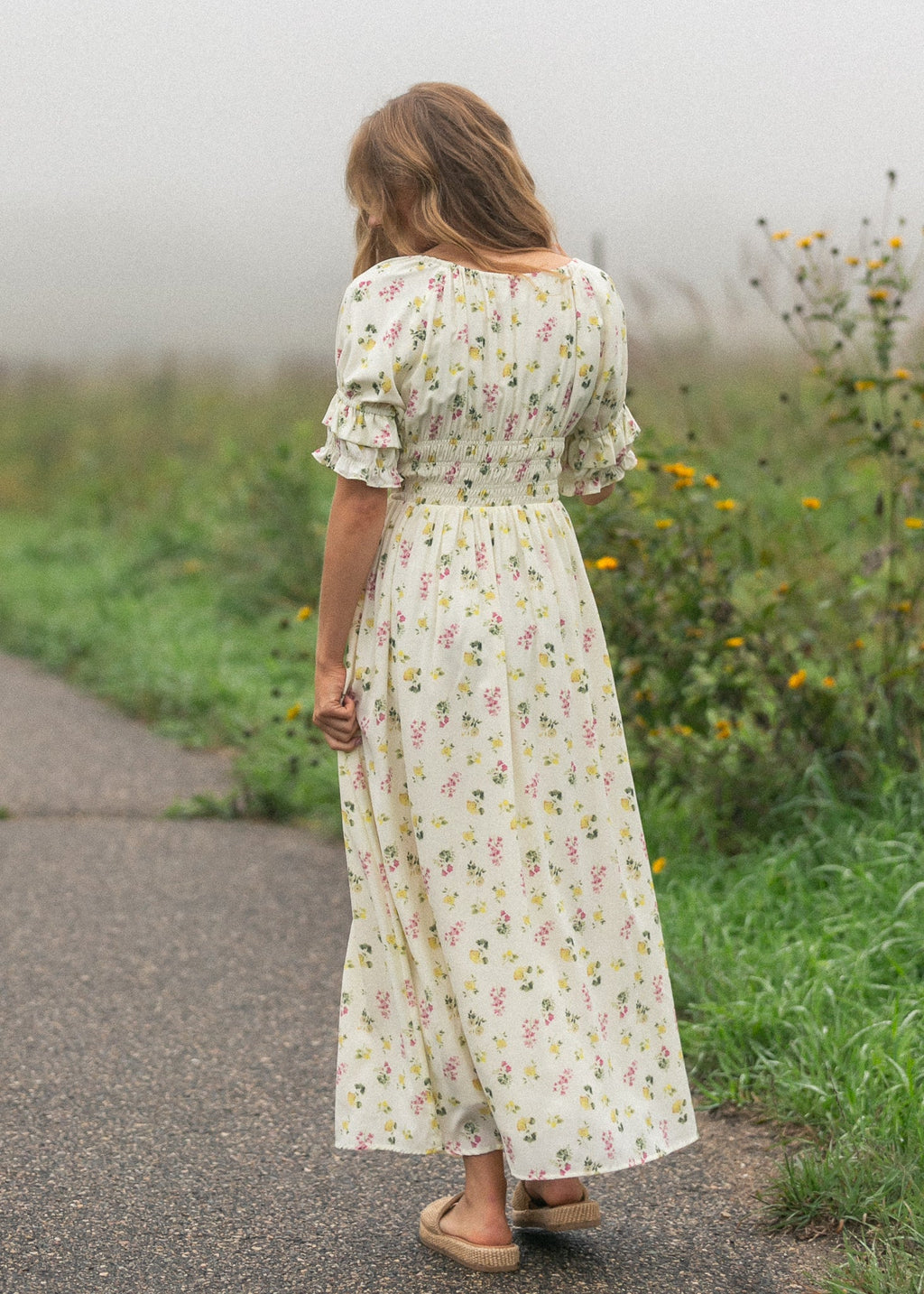 Inherit Co. Celine Puff Sleeve Floral Maxi Dress — size reference