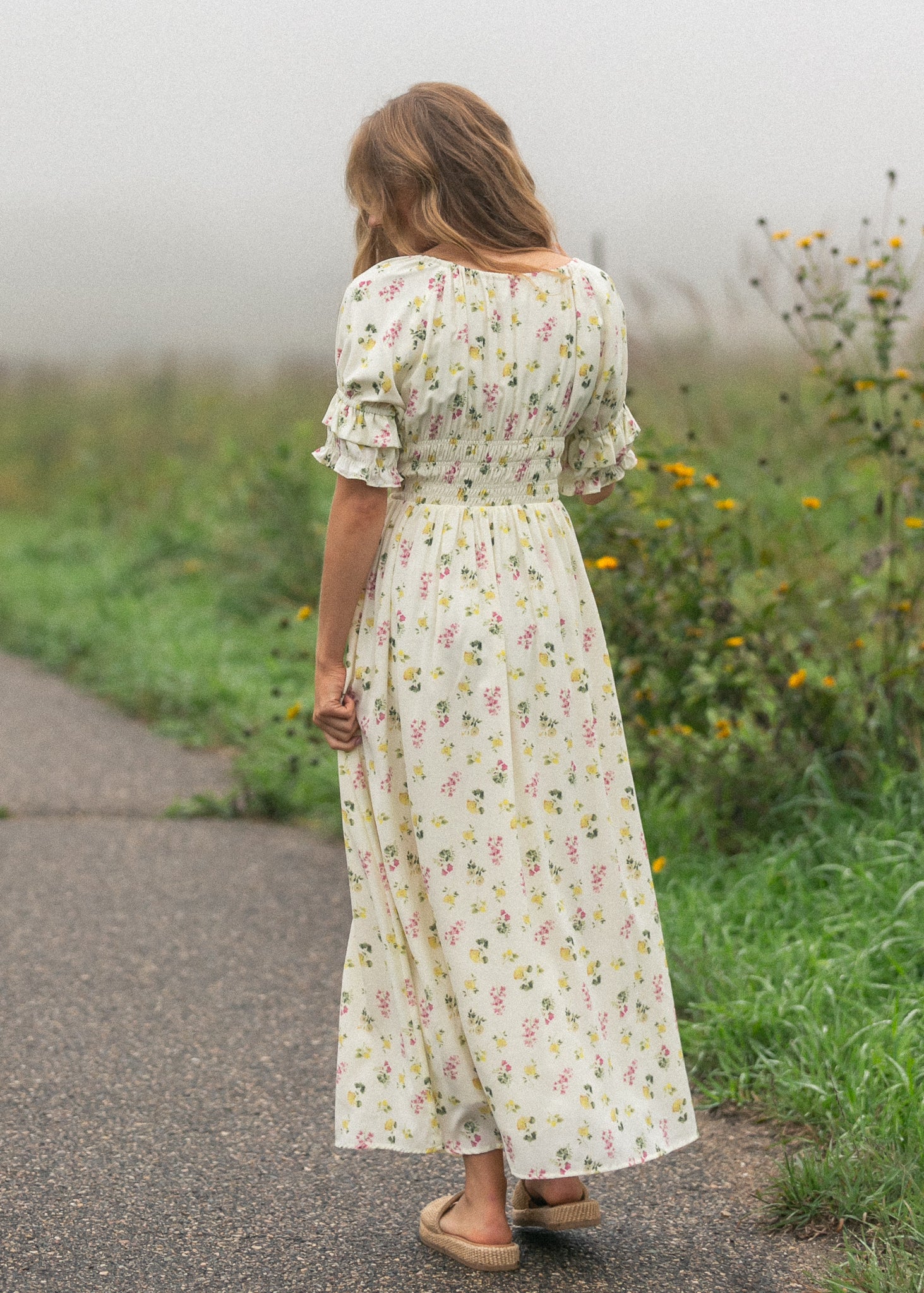 Inherit Co. Celine Puff Sleeve Floral Maxi Dress — size reference