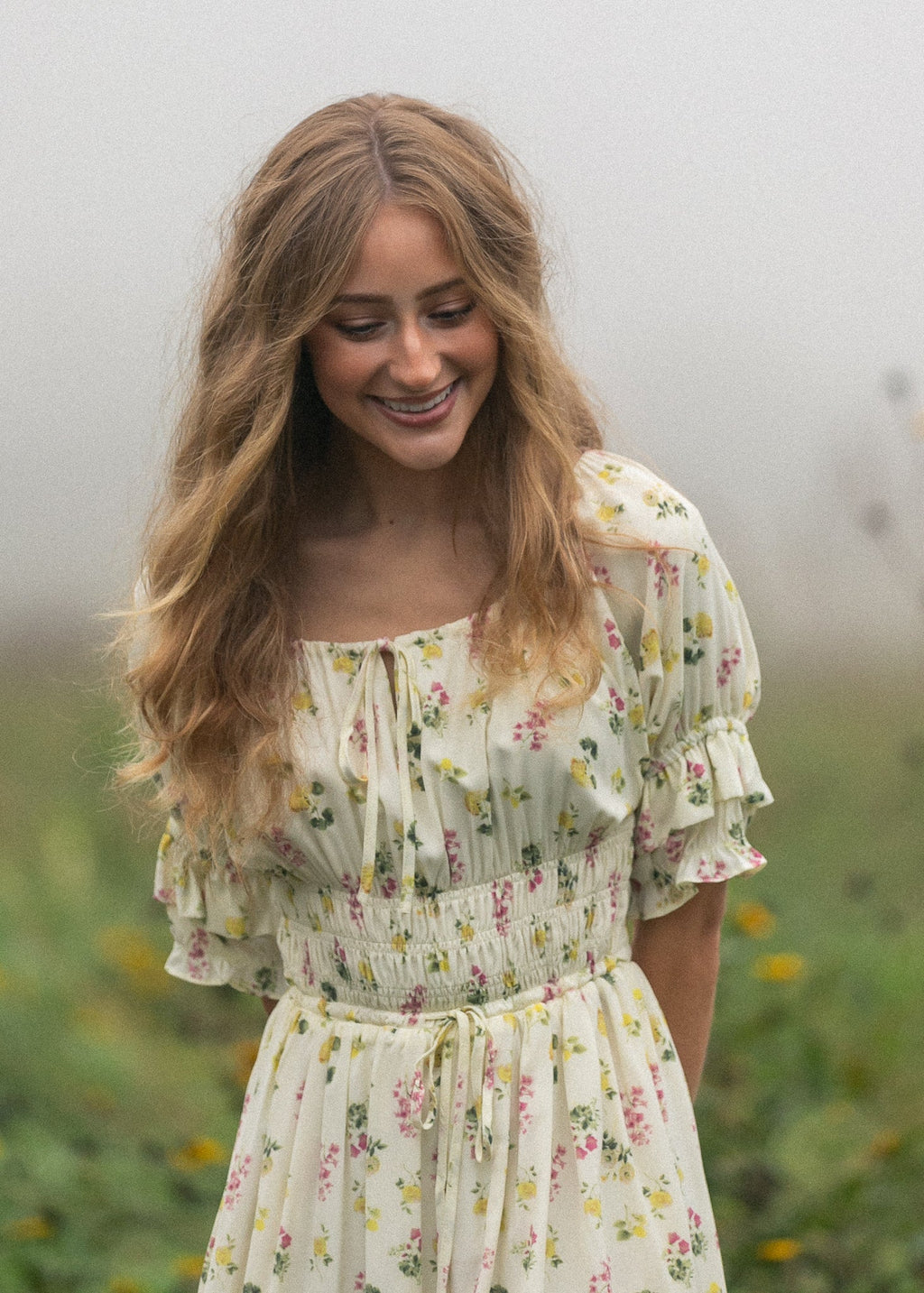 Inherit Co. Celine Puff Sleeve Floral Maxi Dress — color detail