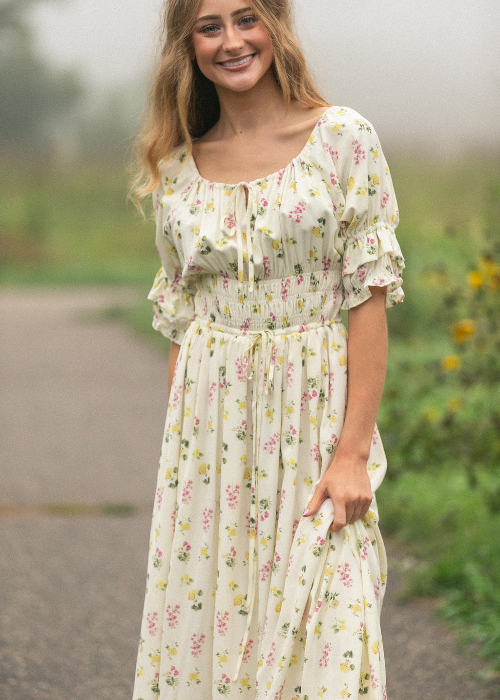 Inherit Co. Celine Puff Sleeve Floral Maxi Dress — comparison shot