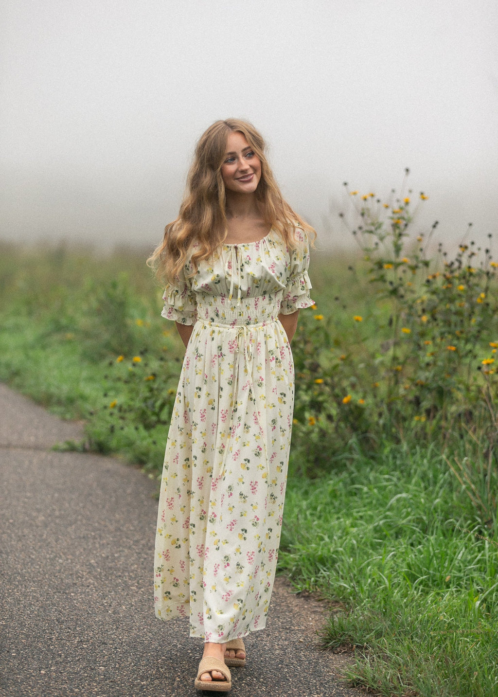 Inherit Co. Celine Puff Sleeve Floral Maxi Dress — back view
