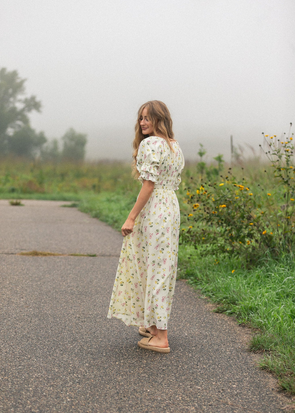 Inherit Co. Celine Puff Sleeve Floral Maxi Dress — back view