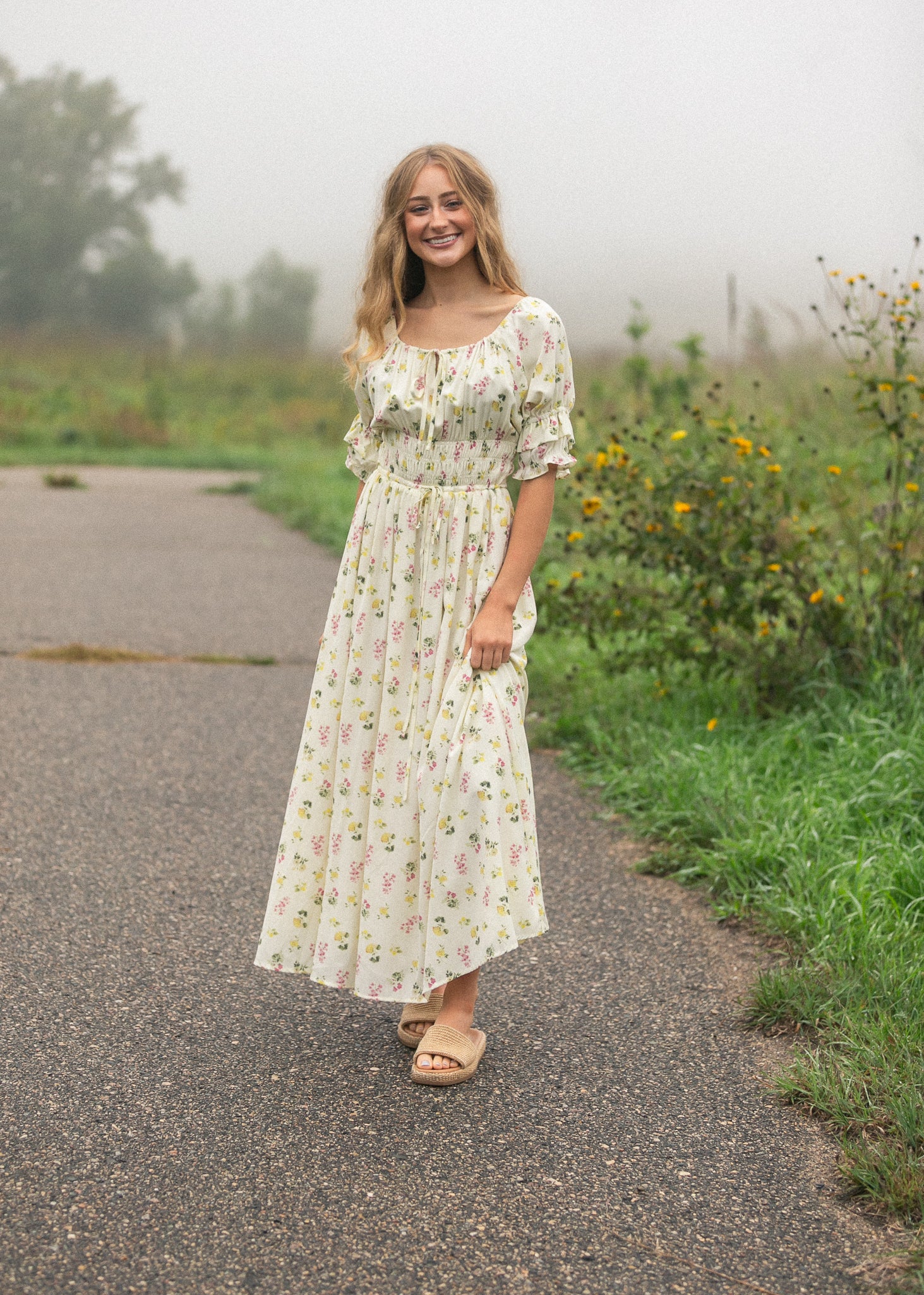 Inherit Co. Celine Puff Sleeve Floral Maxi Dress — size reference
