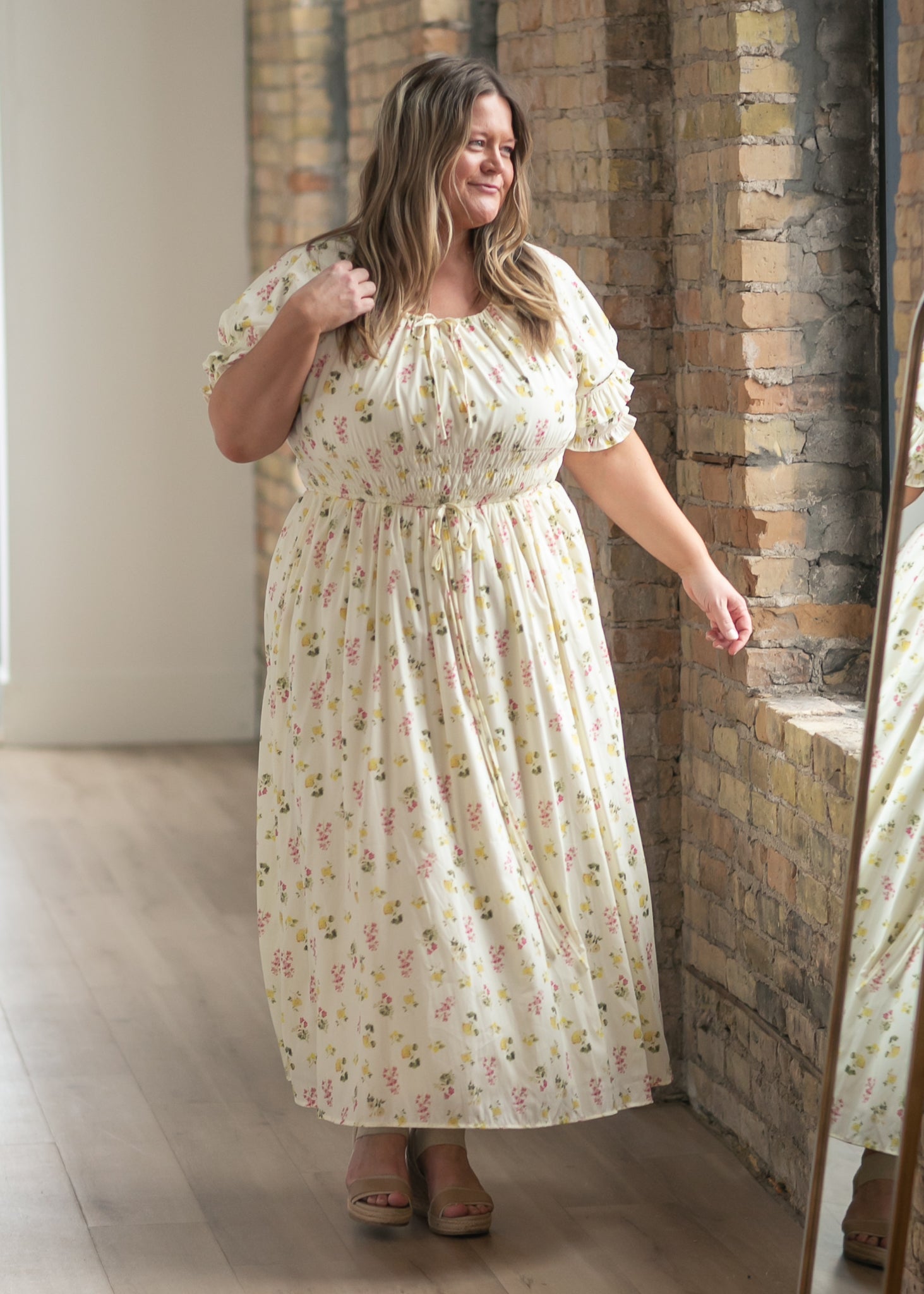 Inherit Co. Celine Puff Sleeve Floral Maxi Dress — detail close-up