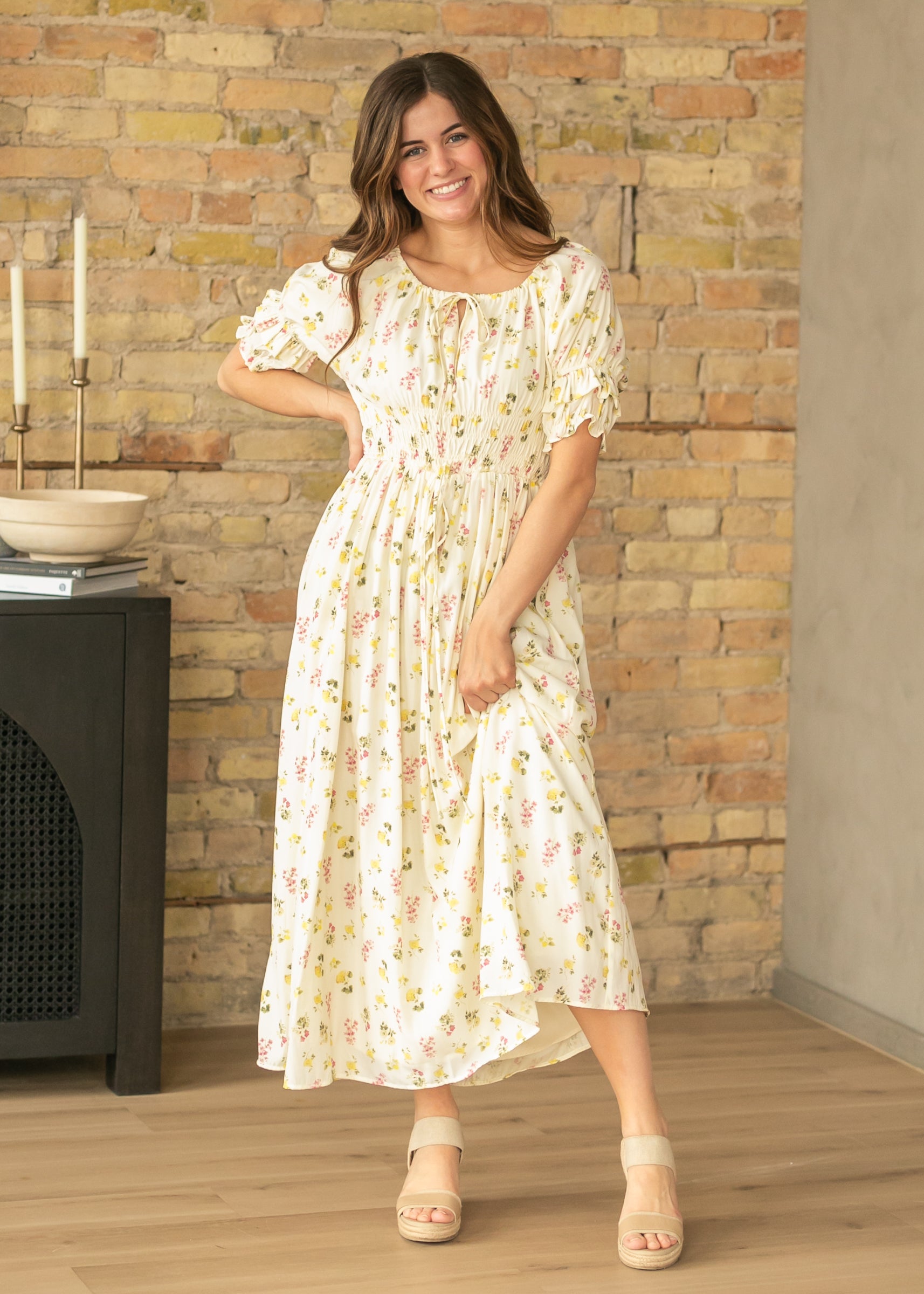 Inherit Co. Celine Puff Sleeve Floral Maxi Dress — lifestyle context