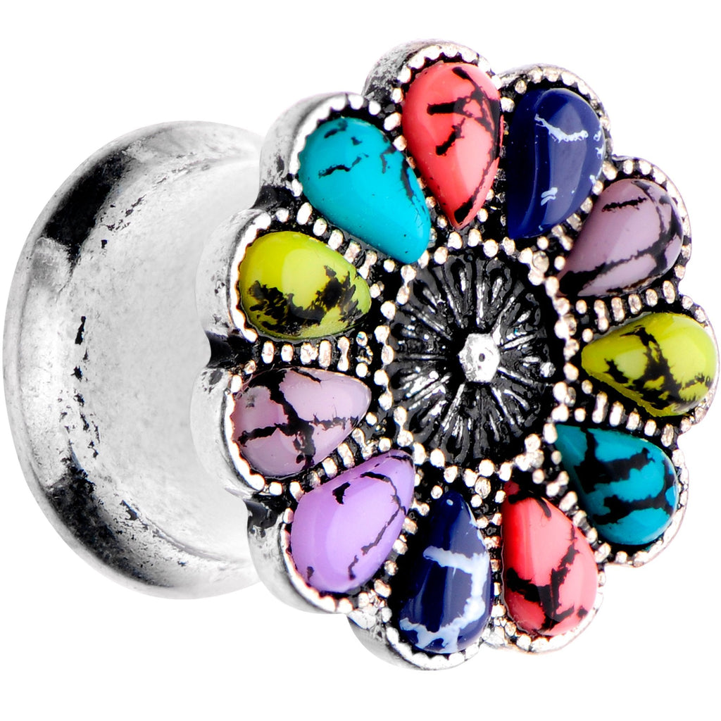 BodyCandy Southwestern Pinwheel Flower Double Flare Plug Set Set 2G to 22mm — detail close-up