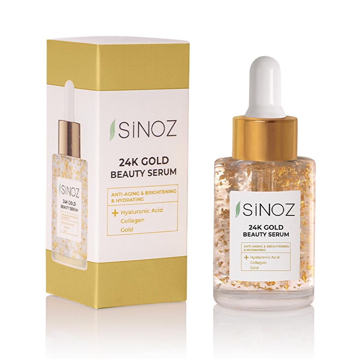 Sinoz 24K Gold Facial Serum: Anti-Aging, Collagen & Hyaluronic Acid Serum for Radiant, Firm, and Hydrated Skin - All Skin Types