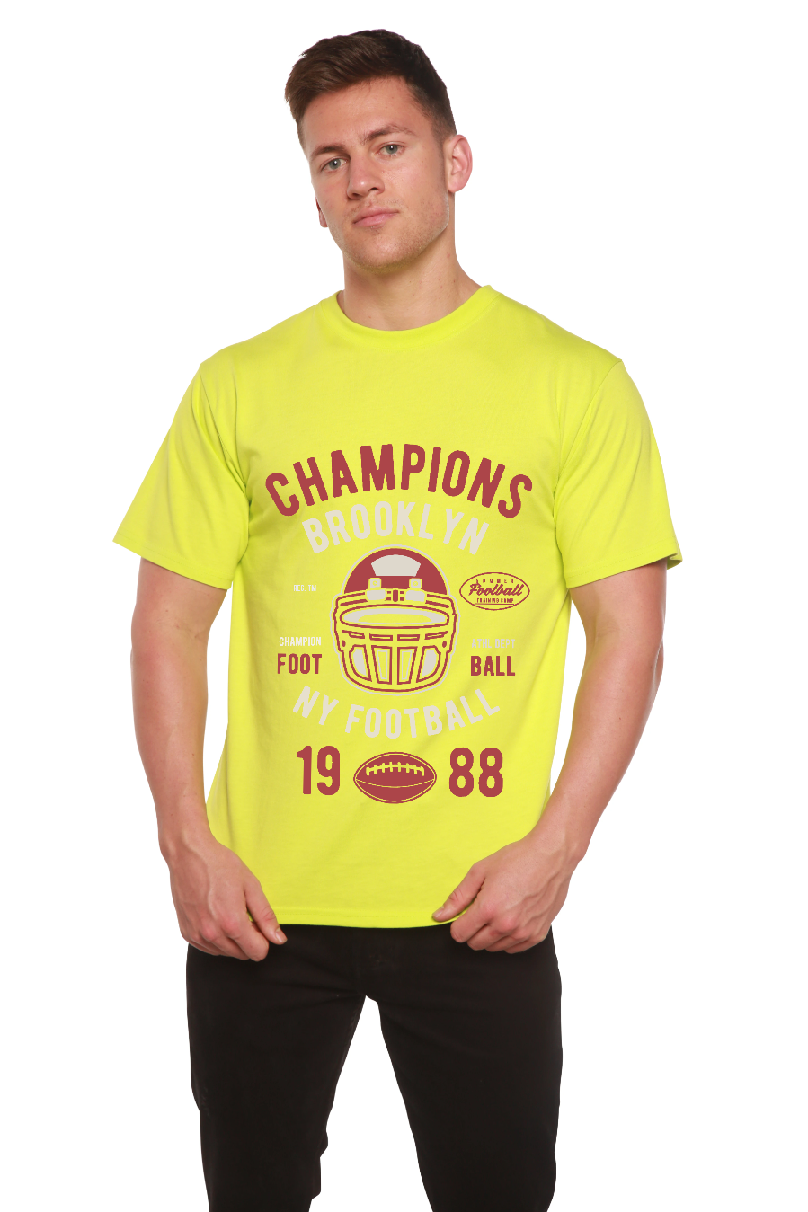 Spun Bamboo Champions Brooklyn Men's Bamboo Viscose/Organic Cotton Short Sleeve Graphic T-Shirt — size reference