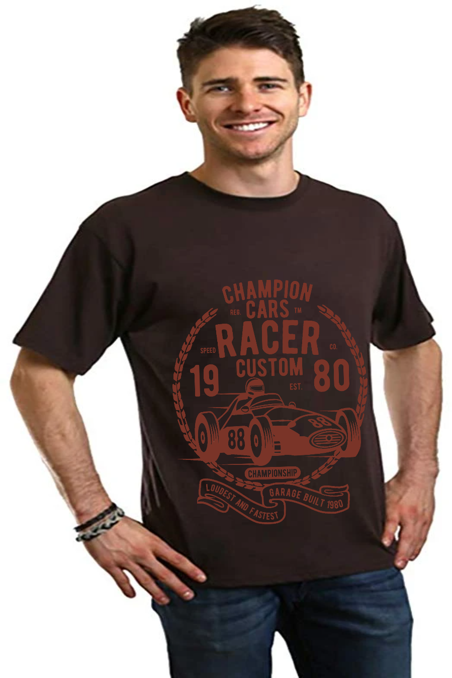 Spun Bamboo Champions Cars Men's Bamboo Viscose/Organic Cotton Short Sleeve Graphic T-Shirt — back view