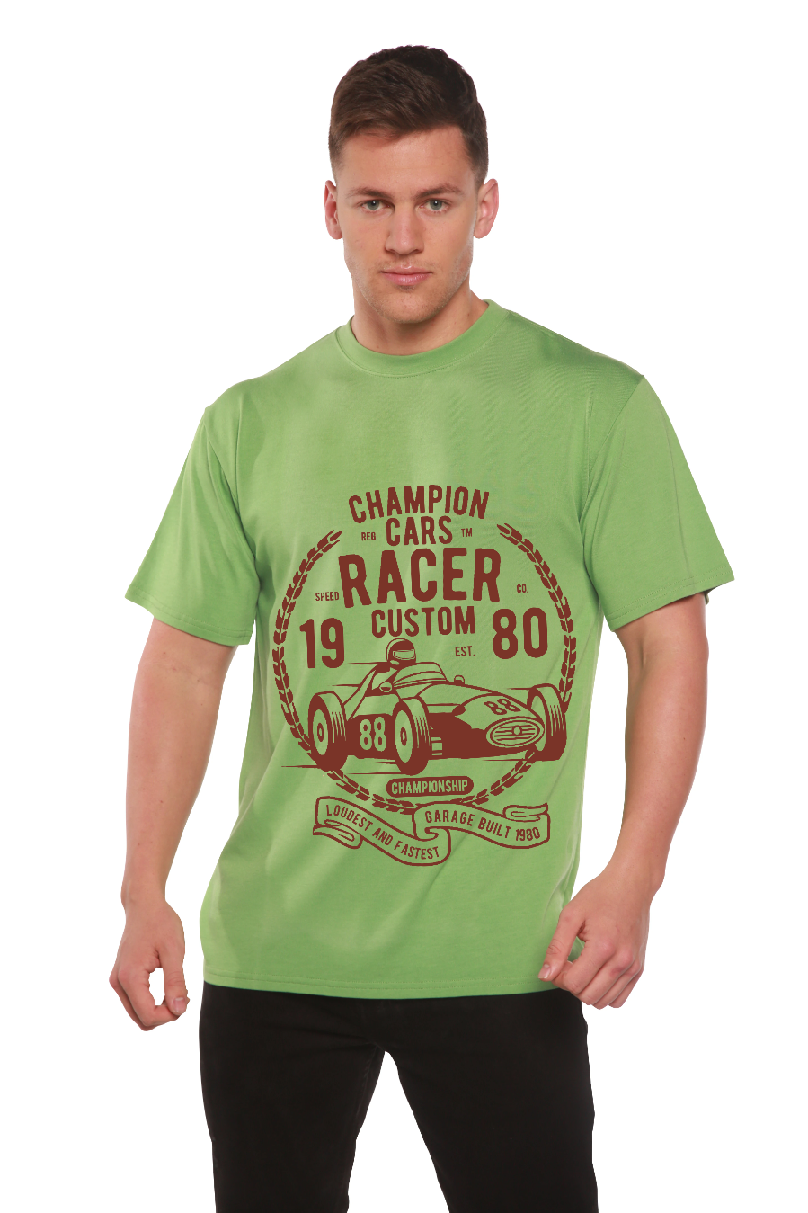 Spun Bamboo Champions Cars Men's Bamboo Viscose/Organic Cotton Short Sleeve Graphic T-Shirt — alternative angle