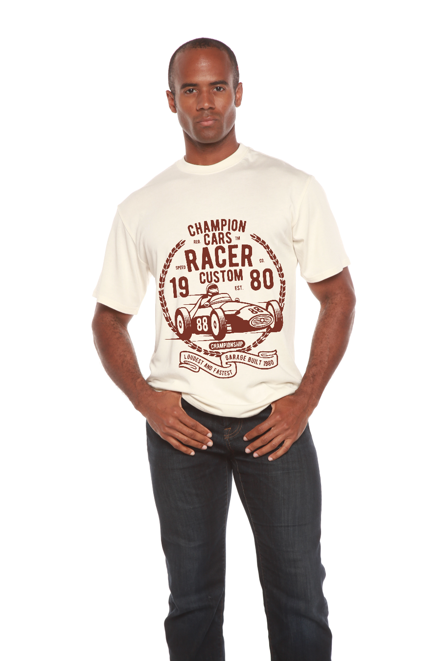 Spun Bamboo Champions Cars Men's Bamboo Viscose/Organic Cotton Short Sleeve Graphic T-Shirt — color detail