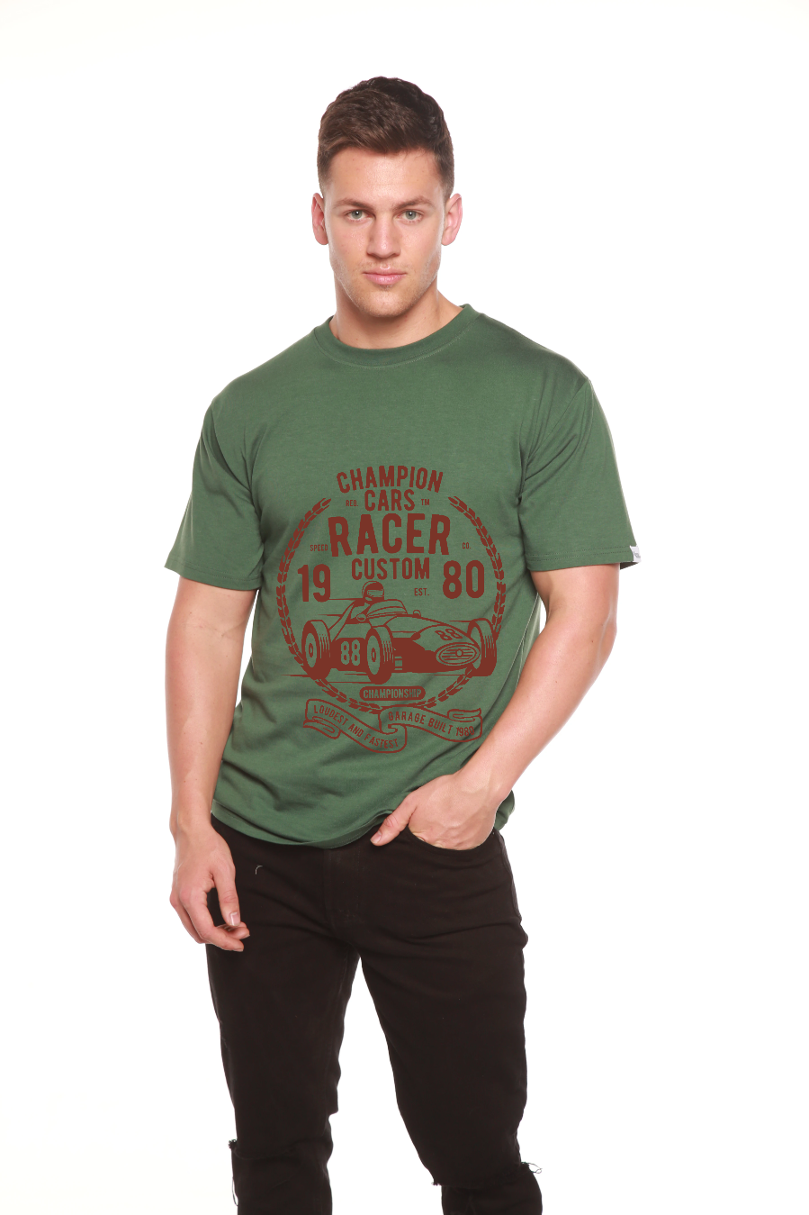 Spun Bamboo Champions Cars Men's Bamboo Viscose/Organic Cotton Short Sleeve Graphic T-Shirt — packaging