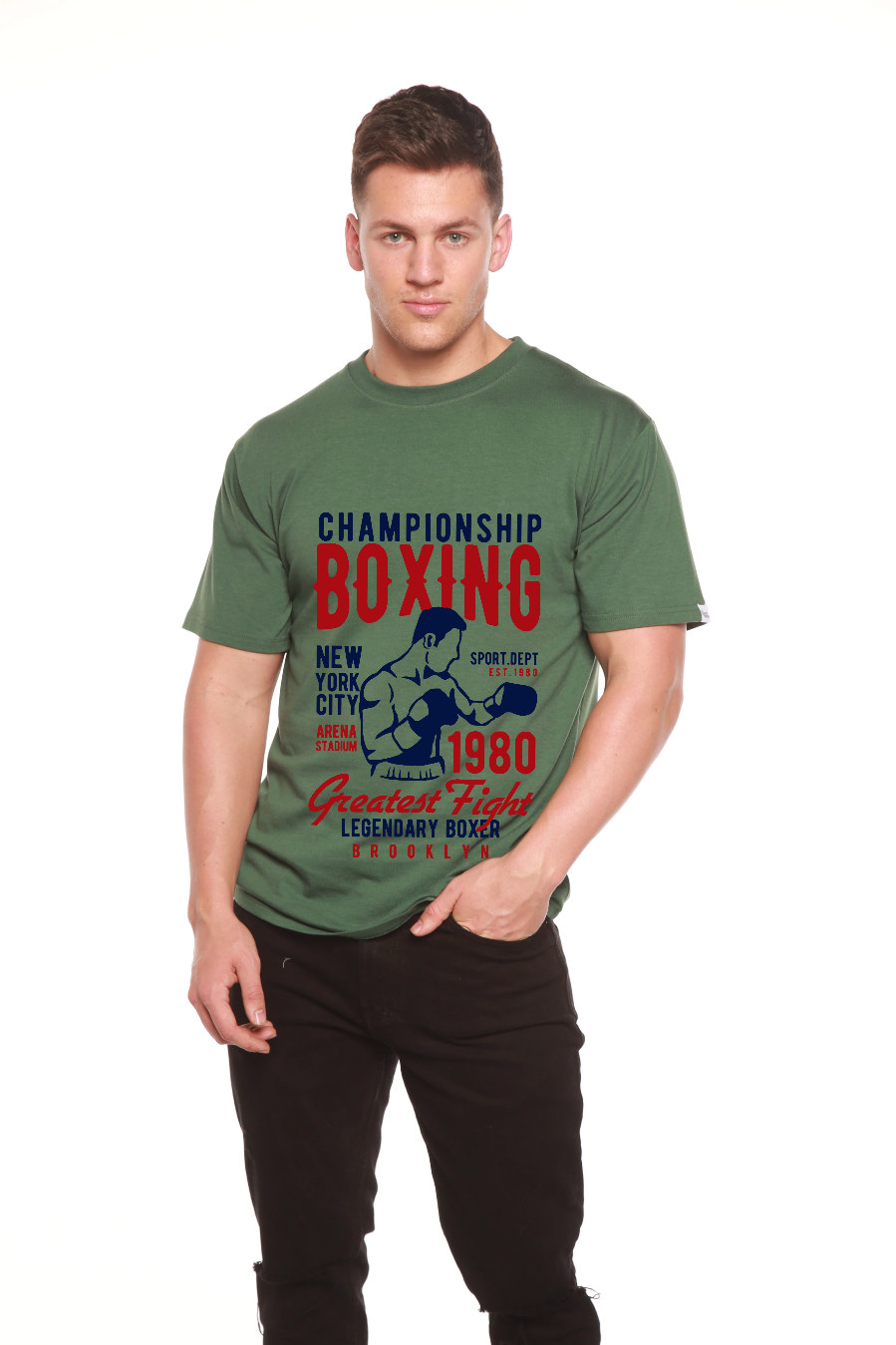 Spun Bamboo Championship Boxing Men's Bamboo Viscose/Organic Cotton Short Sleeve Graphic T-Shirt — comparison shot