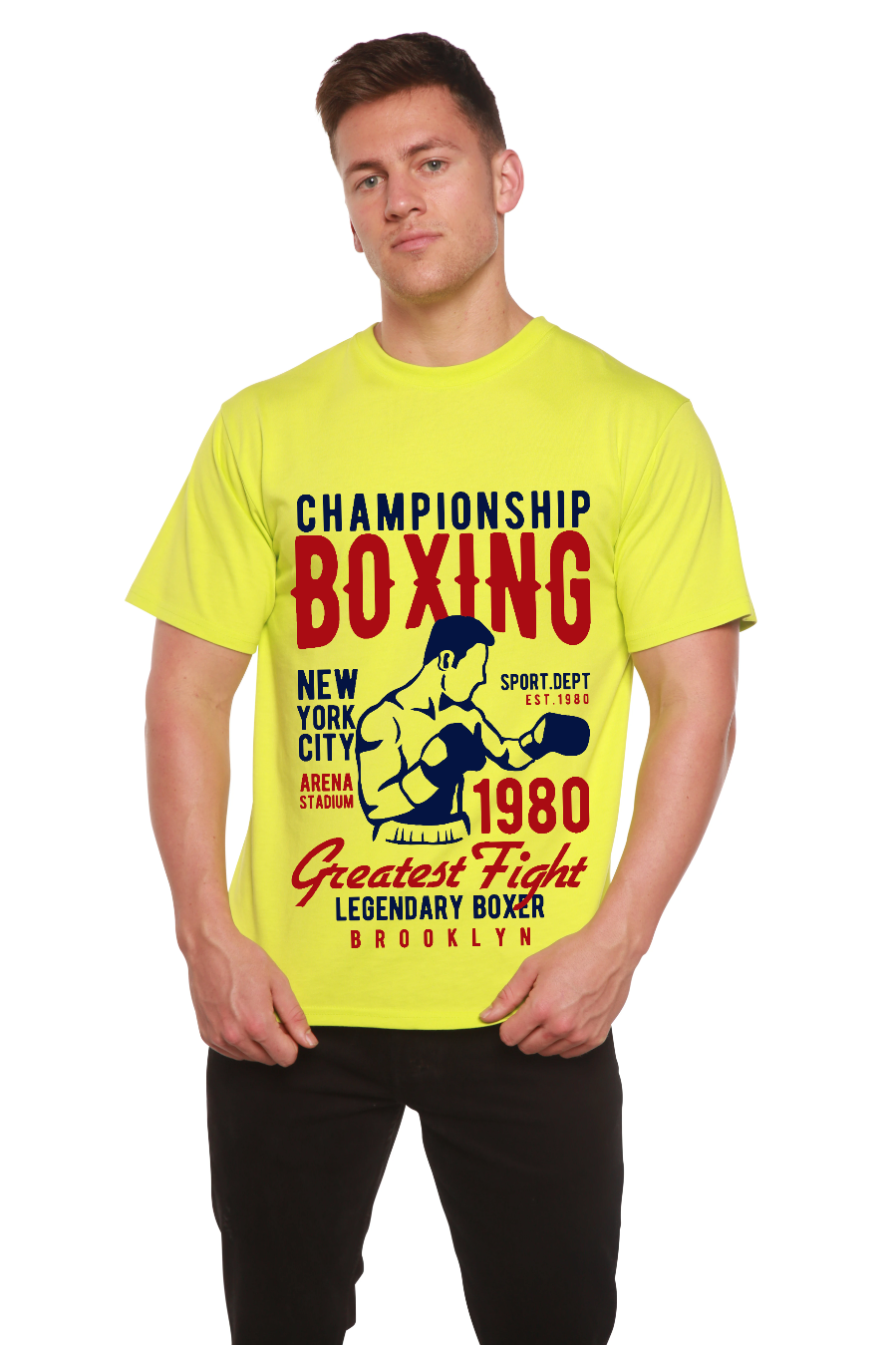 Spun Bamboo Championship Boxing Men's Bamboo Viscose/Organic Cotton Short Sleeve Graphic T-Shirt — packaging