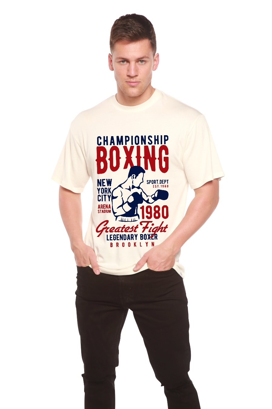 Spun Bamboo Championship Boxing Men's Bamboo Viscose/Organic Cotton Short Sleeve Graphic T-Shirt — side view