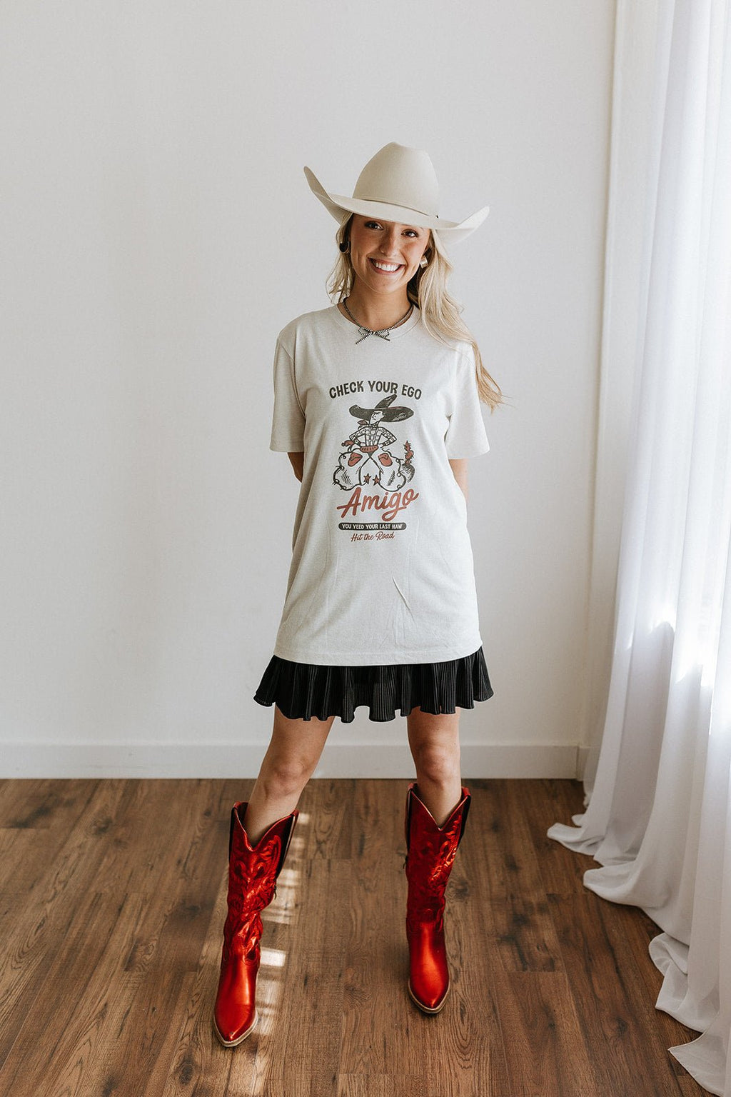 Wild Junkie Check Your Ego Amigo Cowboy Graphic Tee — side view