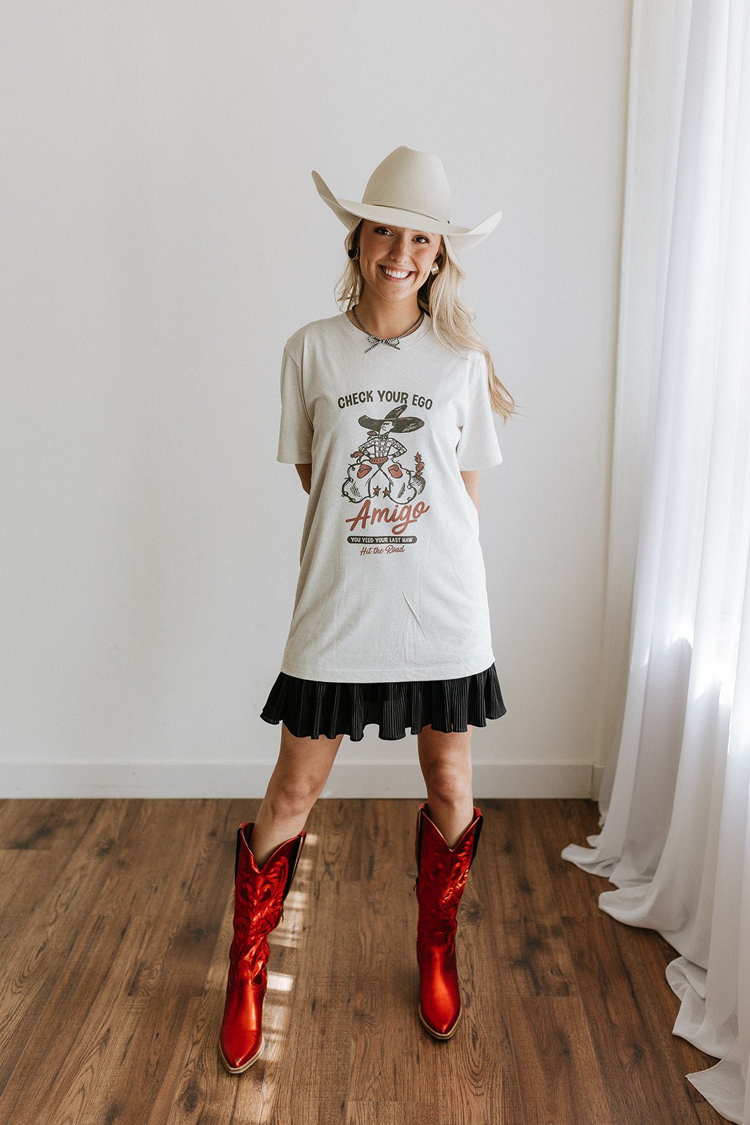 Wild Junkie Check Your Ego Amigo Cowboy Graphic Tee — side view