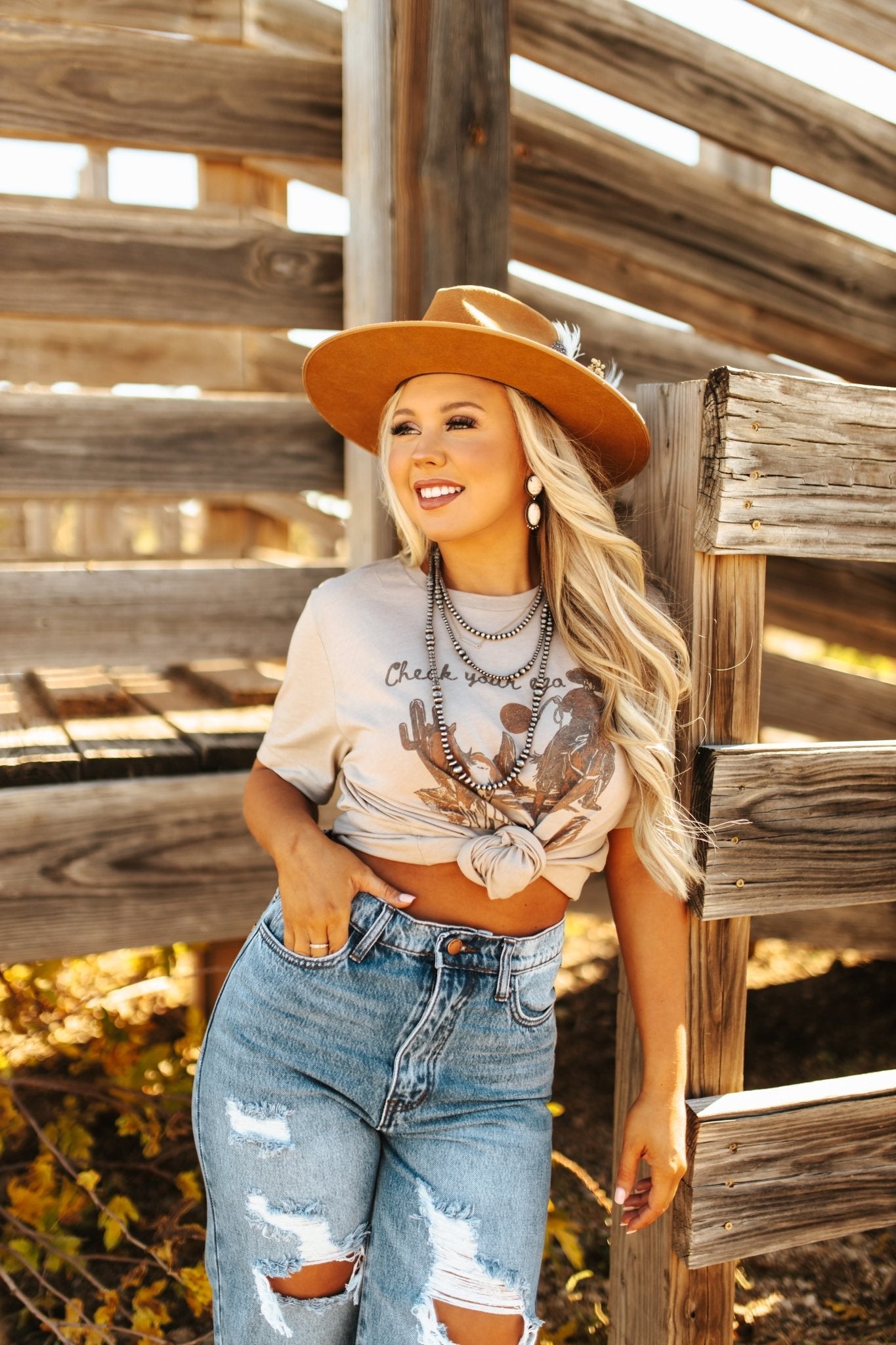 Wild Junkie Check Your Ego Amigo Desert Rider Graphic Tee - Tan — lifestyle context