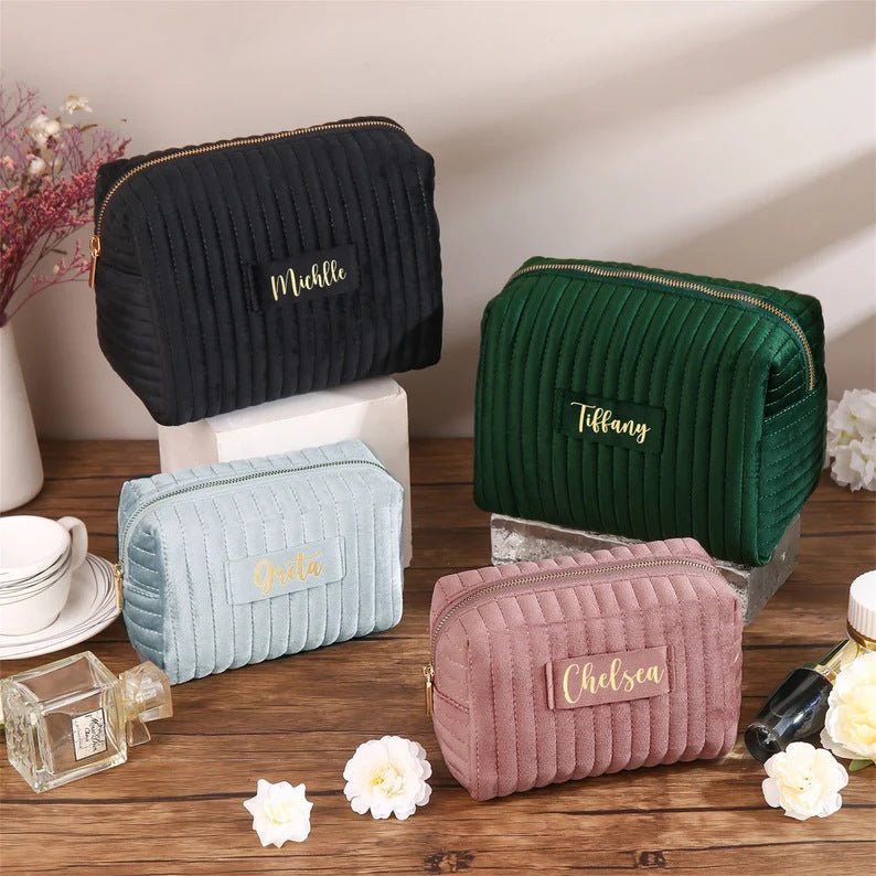 Mariam's Collection Checkered Velvet Cosmetic Case Multi-Functional Travel Organizer Toiletry Bag… — Mariam's Collection branding close-up