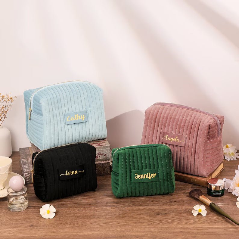 Mariam's Collection Checkered Velvet Cosmetic Case Multi-Functional Travel Organizer Toiletry Bag… — construction detail