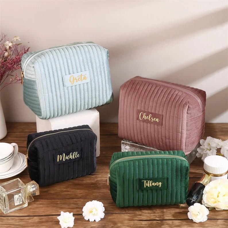 Mariam's Collection Checkered Velvet Cosmetic Case Multi-Functional Travel Organizer Toiletry Bag… — fabric or material detai