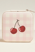 Cherry and Checker Pattern Portable Square Jewelry Box