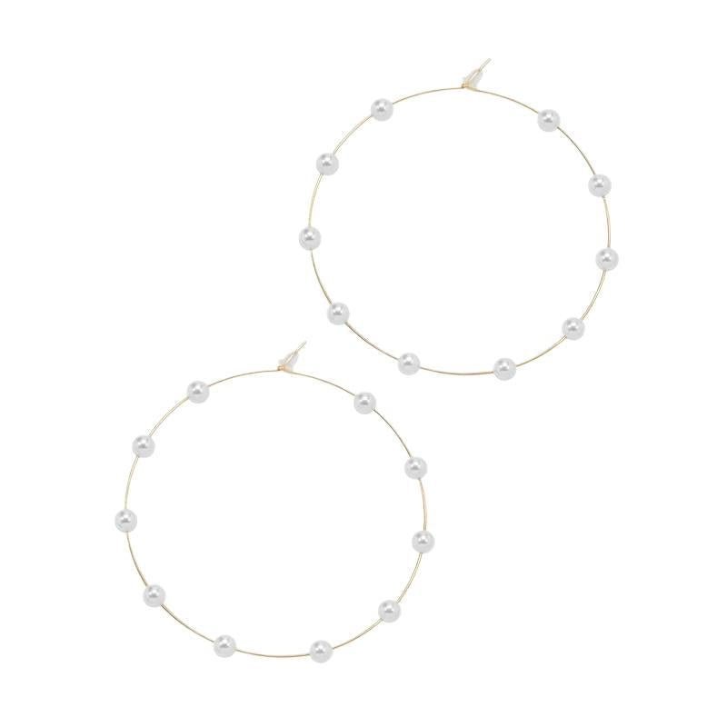 Mariam's Collection Chic Pearl Earrings Hoop Oversized Earrings (MAC320) — lifestyle worn / used context