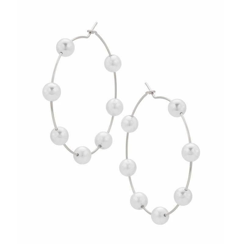 Mariam's Collection Chic Pearl Earrings Hoop Oversized Earrings (MAC320) — fabric or material detail