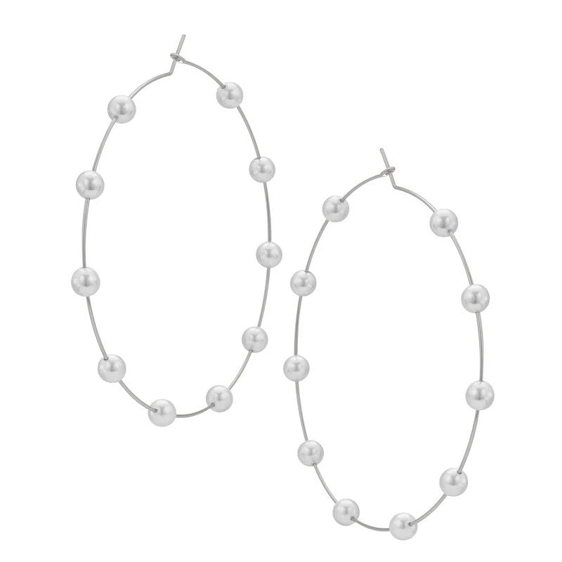 Mariam's Collection Chic Pearl Earrings Hoop Oversized Earrings (MAC320) — product on model
