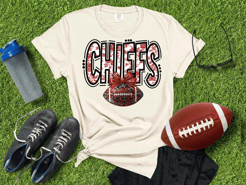 A Blessed Texas Mess Boutique Kansas City Football Metallic shirt, Chiefs Faux Glitter Football Kansas Toile… — dtf / graphic shirts category context
