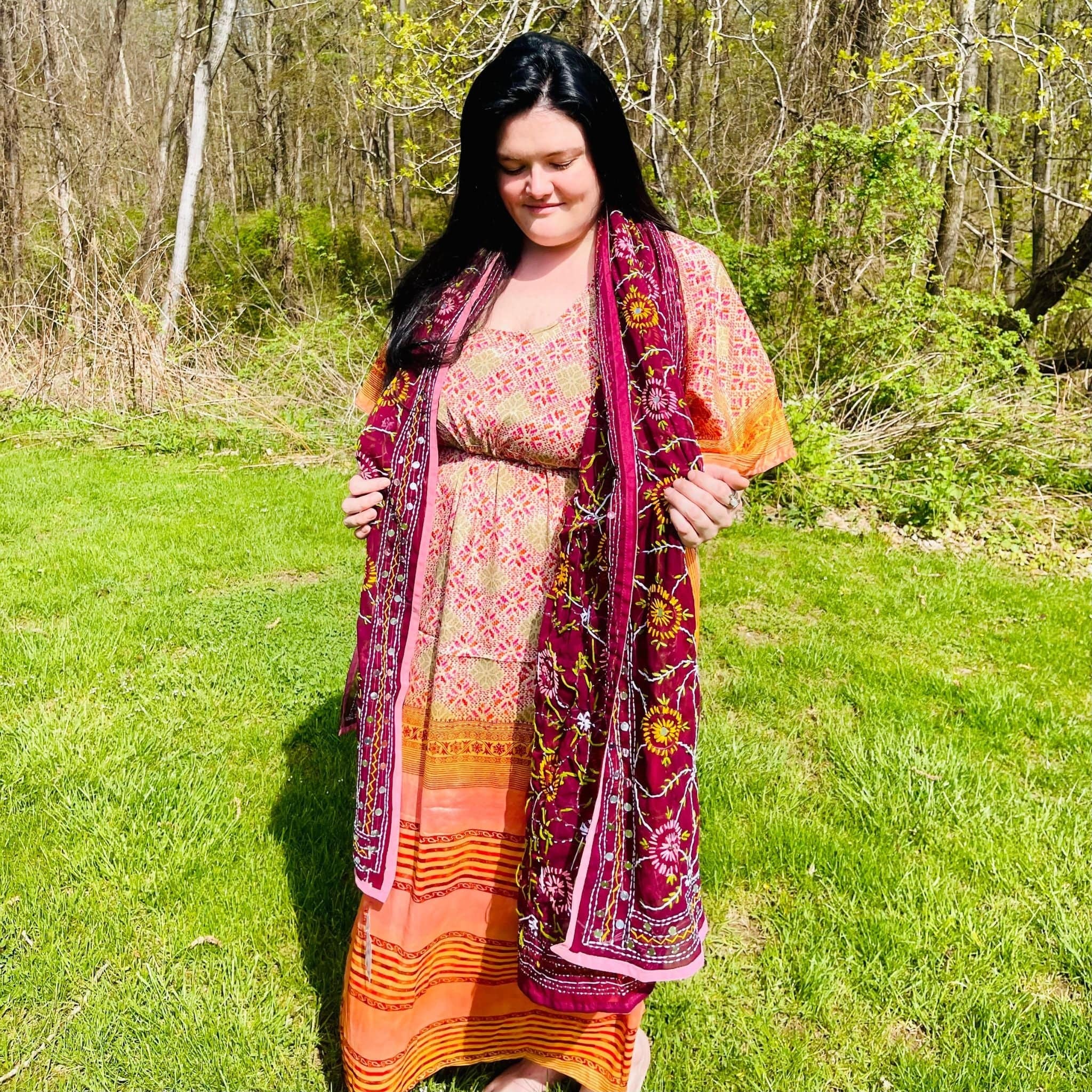 Darn Good Yarn Darn Good Yarn Chiffon Phulkari Scarf — construction detail
