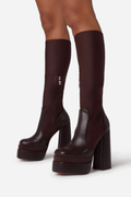 Chocolate Knee-High Stretch Platform Boots