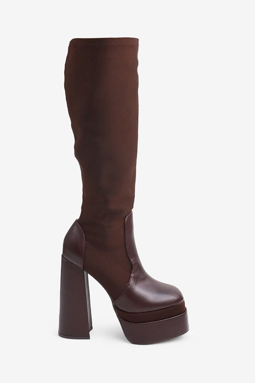 Chocolate Knee-High Stretch Platform Boots