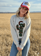 Wild Junkie Christmas Cactus Sequins Patch Sweatshirt — lifestyle worn / used context