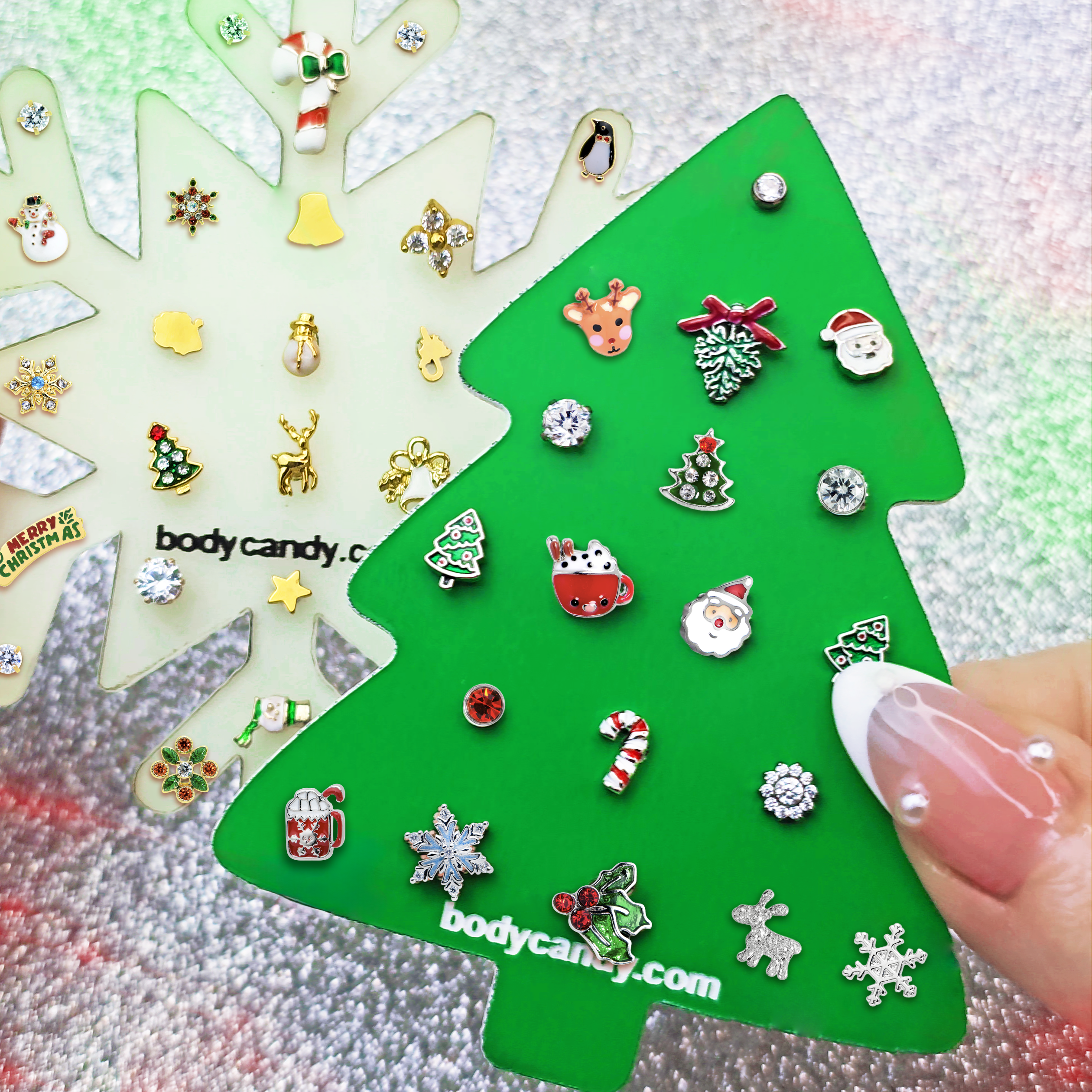 BodyCandy Christmas Tree Travel Flat Back Earring Palette — detail close-up