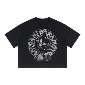 Alone Streetwear Tee Cropped Boxy T-Shirt Y2K 250GSM Summer Black Short Sleeve Crew Neck