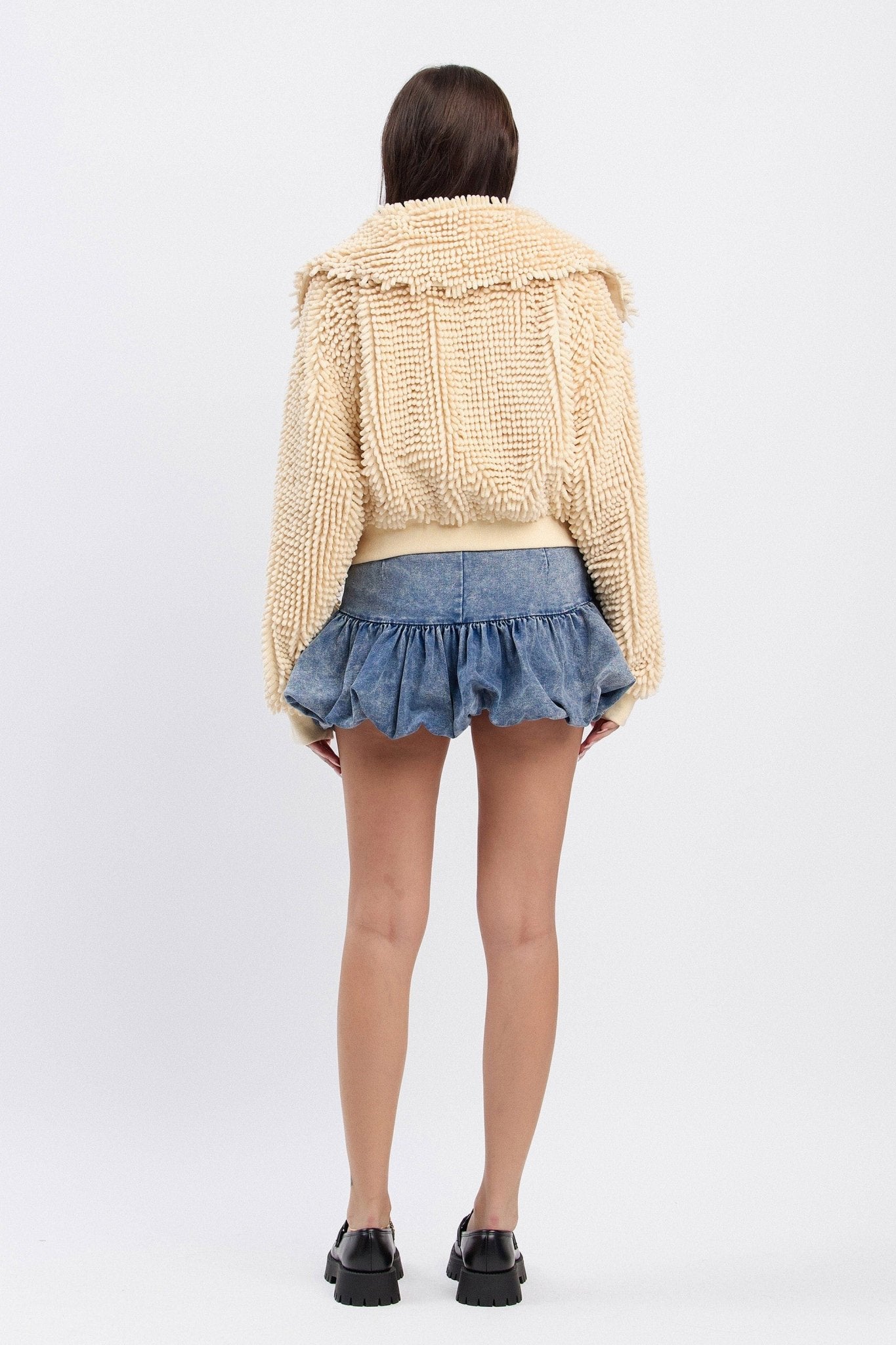 Chunky Collared Chenille Zip-Up Jacket | Cropped Oversized Trendy Streetwear