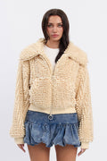 Chunky Collared Chenille Zip-Up Jacket | Cropped Oversized Trendy Streetwear